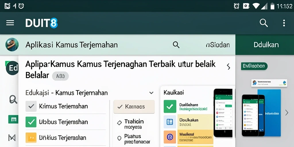 Tampilan antarmuka aplikasi Kamus Terjemahan DUIT8 yang user-friendly.
