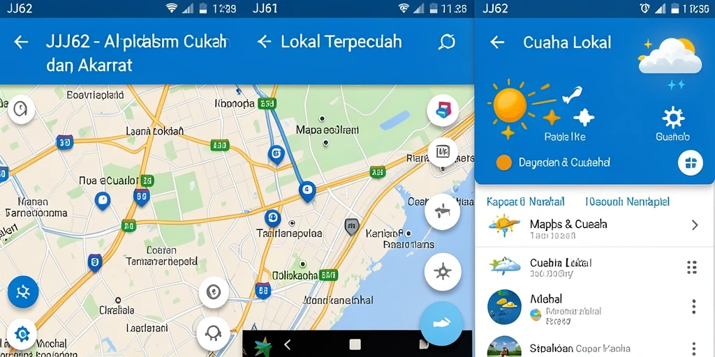 Antarmuka aplikasi JJ62 menampilkan informasi cuaca lokal yang jelas dan informatif.